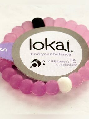 Lokai Find Your Balance Pink Beads Stretch Bracelet Alzheimer Assoc. NWT